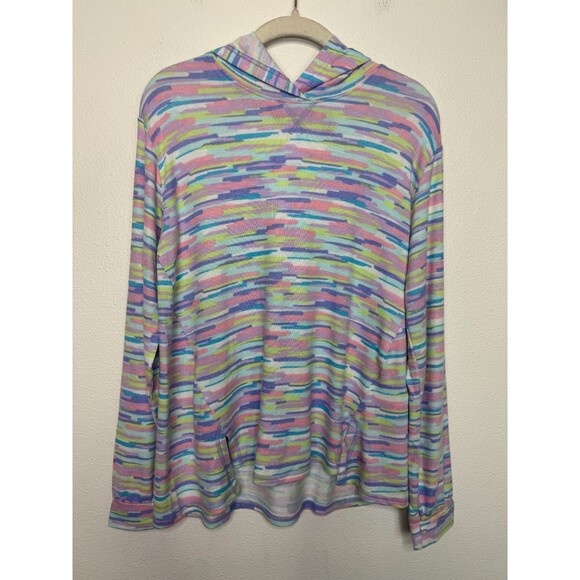 Lands End Girls XL Rainbow Hoodie Warm Lavender Painted Striped Long Sleeve NWOT - Picture 2 of 11
